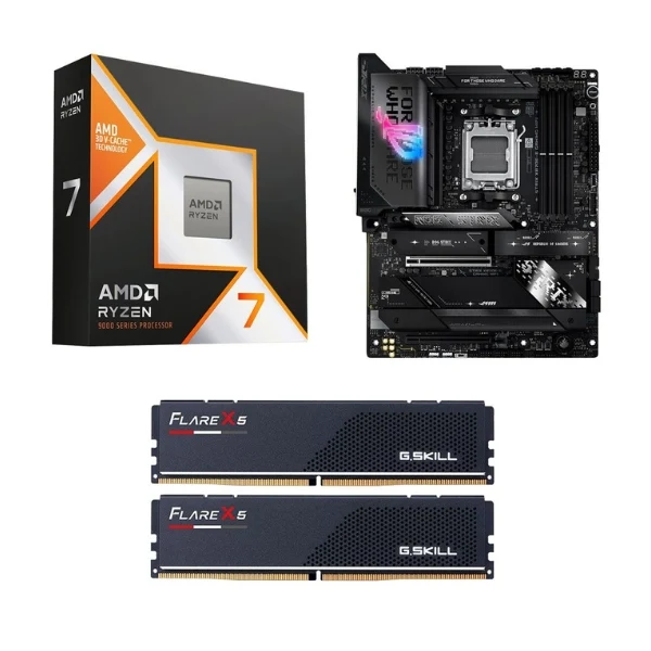 Kit para PC: Procesador AMD Ryzen 7 9800X3D 8 Núcleos 4.7GHz 96MB Cache + Tarjeta Madre ASUS X870-E ROG Strix Gaming R2 WiFi Socket AM5 DDR5 ATX + Memoria RAM 32 GB DDR5