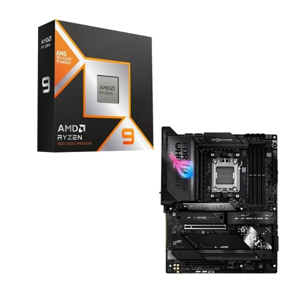 Kit para PC: Procesador AMD Ryzen 9 9950X3D 16 Núcleos 4.3GHz 128MB Cache + Tarjeta Madre ASUS X870E-E ROG Strix Gaming WiFi Socket AM5 DDR5 ATX