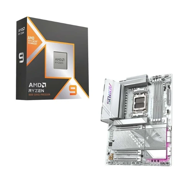 Kit para PC: Procesador AMD Ryzen 9 9950X3D 16 Núcleos 4.3GHz 128MB Cache + Tarjeta Madre GIGABYTE X870E Aorus Elite Ice WiFi7 Socket AM5 DDR5 ATX