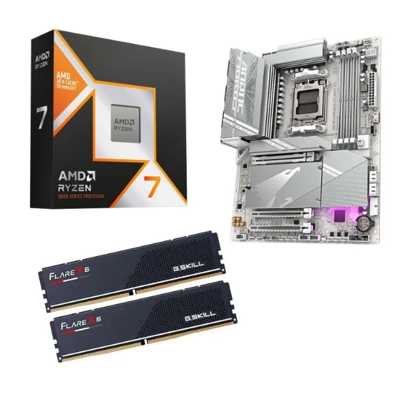 Kit para PC: AMD Ryzen 7 9800X3D + Tarjeta Madre Gigabyte X870 Aorus Elite Ice WiFi7 AM5 + Memoria RAM 32GB DDR5 6000