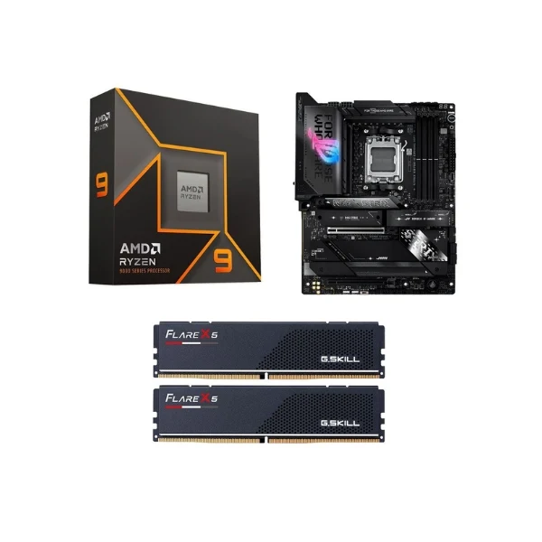 Kit para PC: AMD Ryzen 9 9900X Tarjeta Madre ASUS X870E-E ROG Strix Gaming WiFi Memoria RAM G.Skill Flare X5 Series 32GB DDR5 6000 MHz