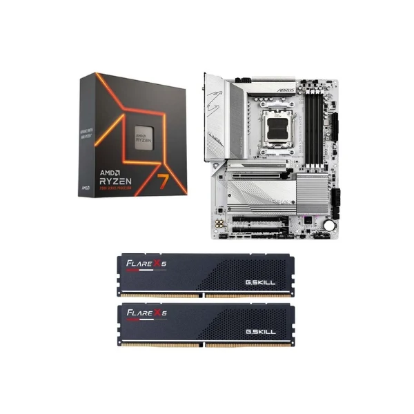 Kit para PC: AMD Ryzen 7 7700X Tarjeta Madre Gigabyte B650 Aorus Elite AX Ice Memoria RAM G.Skill Flare X5 Series 32GB DDR5 6000 MHz