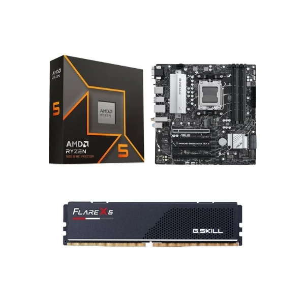 Kit para PC: AMD Ryzen 5 9600X Tarjeta Madre ASUS B650M-A Prime AX II Memoria RAM G.Skill 16GB DDR5 6000 MHz