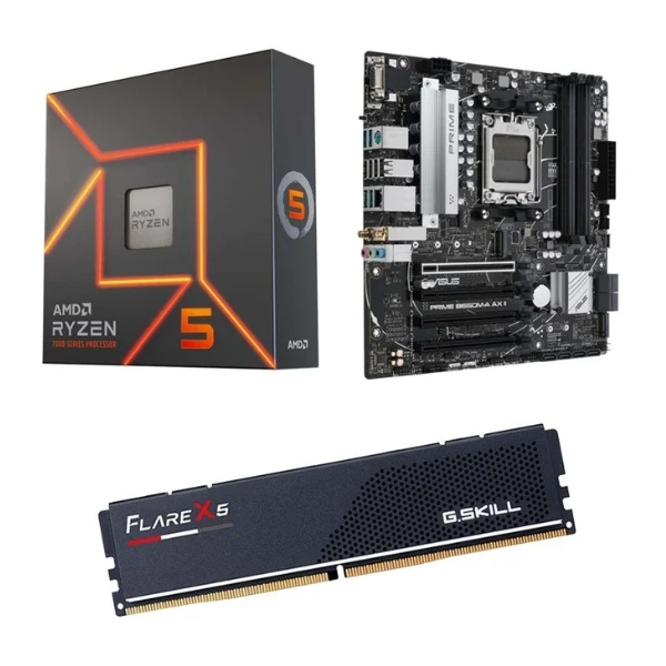 Kit para PC: AMD Ryzen 5 7600X Tarjeta Madre ASUS B650M-A Prime AX II Memoria RAM G.Skill Flare 16GB DDR5 6000 MHz