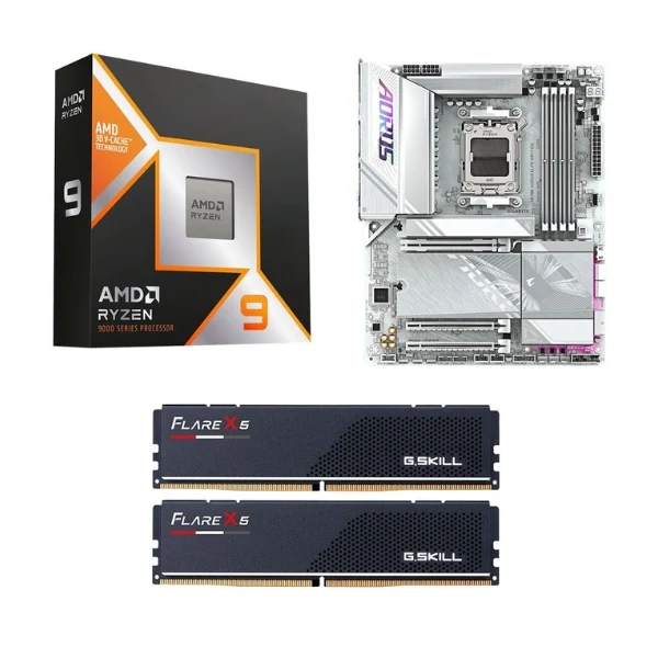 Kit para PC: Procesador AMD Ryzen 9 9950X3D 16 Núcleos 4.3GHz 128MB Cache + Tarjeta Madre GIGABYTE X870E Aorus Elite ICE WiFi7 Socket AM5 DDR5 ATX + Memoria RAM 32 GB DDR5