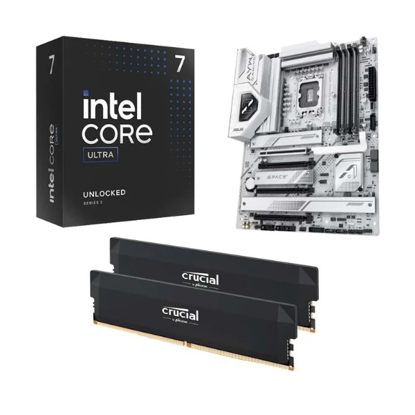Kit para PC: Procesador Intel Core Ultra 7 265KF 20 Núcleos 3.9GHz 30MB Cache + Tarjeta Madre ASUS Z890 AYW Gaming WiFi W Socket LGA1851 DDR5 ATX + Memoria RAM Crucial Pro 32 GB DDR5-6400 Black