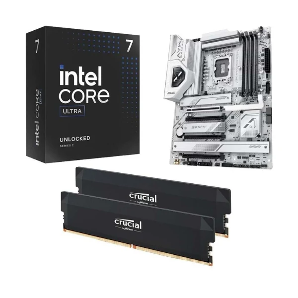 Kit para PC: Procesador Intel Core Ultra 7 265K 20 Núcleos 3.9GHz 30MB Cache + Tarjeta Madre ASUS Z890 AYW Gaming WiFi W Socket LGA1851 DDR5 ATX + Memoria RAM Crucial Pro 32 GB DDR5-6400 Black