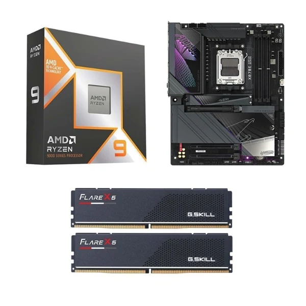 Kit para PC: Procesador AMD Ryzen 9 9950X3D 16 Núcleos 4.3GHz 128MB Cache + Tarjeta Madre GIGABYTE X870E Aorus Master WiFi7 Socket AM5 DDR5 ATX + Memoria RAM G.Skill Flare X5 Series 32 GB DDR5-6000