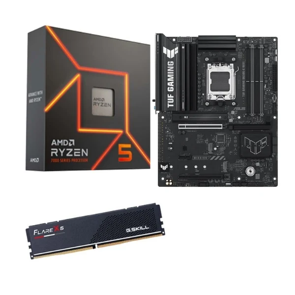 Kit para PC: Procesador AMD Ryzen 5 7600X 6 Núcleos 4.7GHz 32MB Cache + Tarjeta Madre ASUS B650E-E TUF Gaming WiFi Socket AM5 DDR5 ATX + Memoria RAM 16 GB DDR5