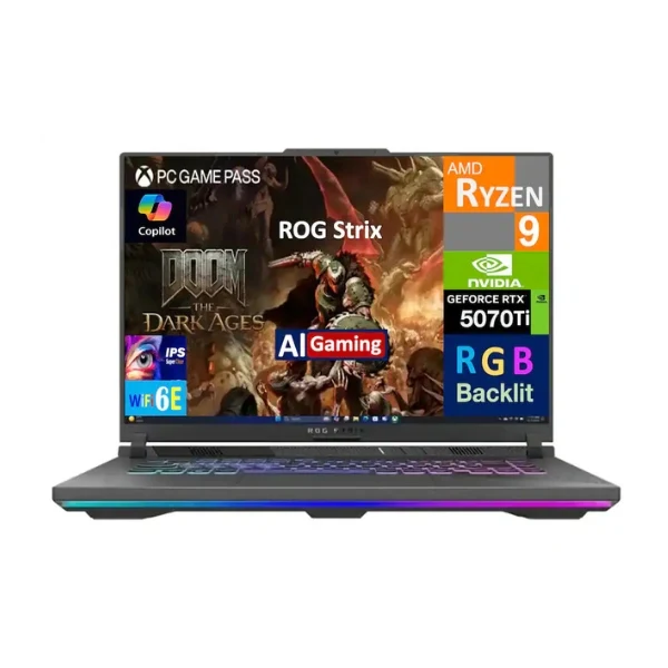 Laptop ASUS ROG Strix 16 gaming AMD Ryzen 9 8940HX 16GB RAM 1TB SSD 16" NVIDIA GeForce RTX 5070 Ti Win 11 Pro - Eclipse Gray